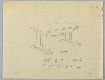 Design for Large Table with Columnar Supports and Pediment Base, 1900-05 by Unknown